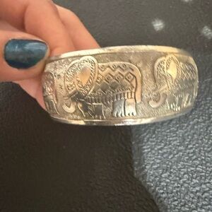 Silver Elephant Engraved Bangle